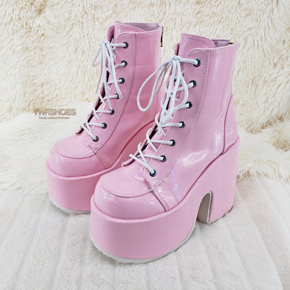 Demonia 5 Inch Platform Boots in Pink - Picture 5 of 15